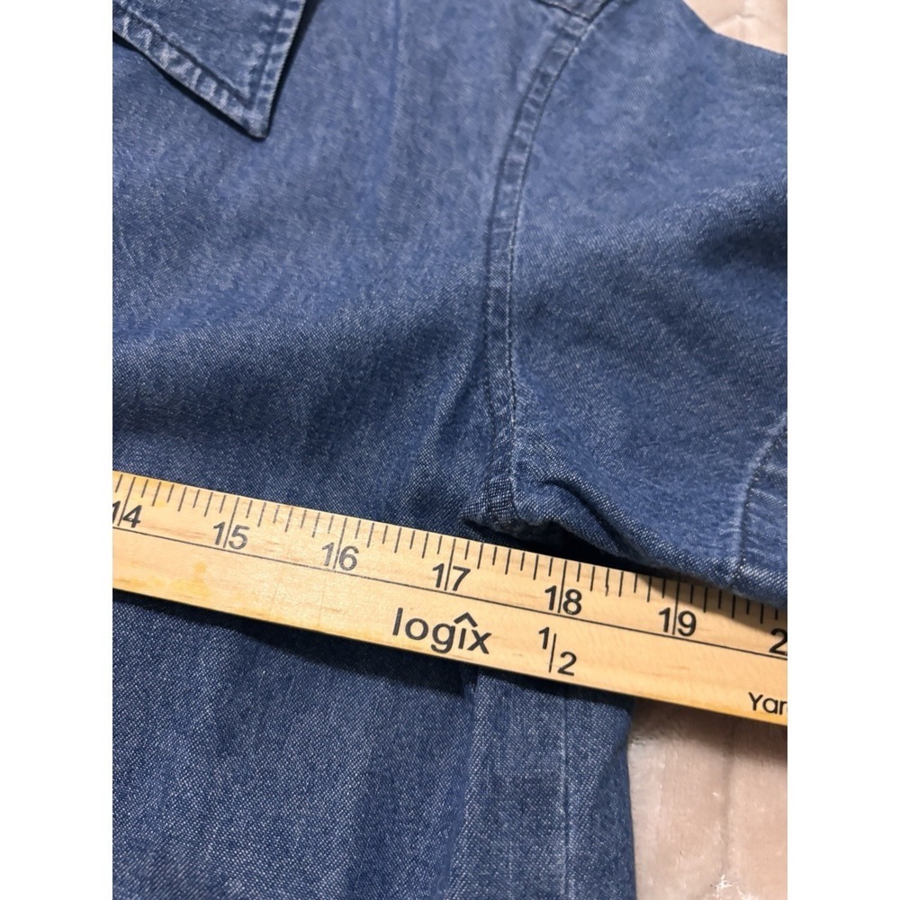 Jane Ashley 90s Cottagecore Embroidered Floral Denim Cotton Button Down Shirt PM - Picture 11 of 12